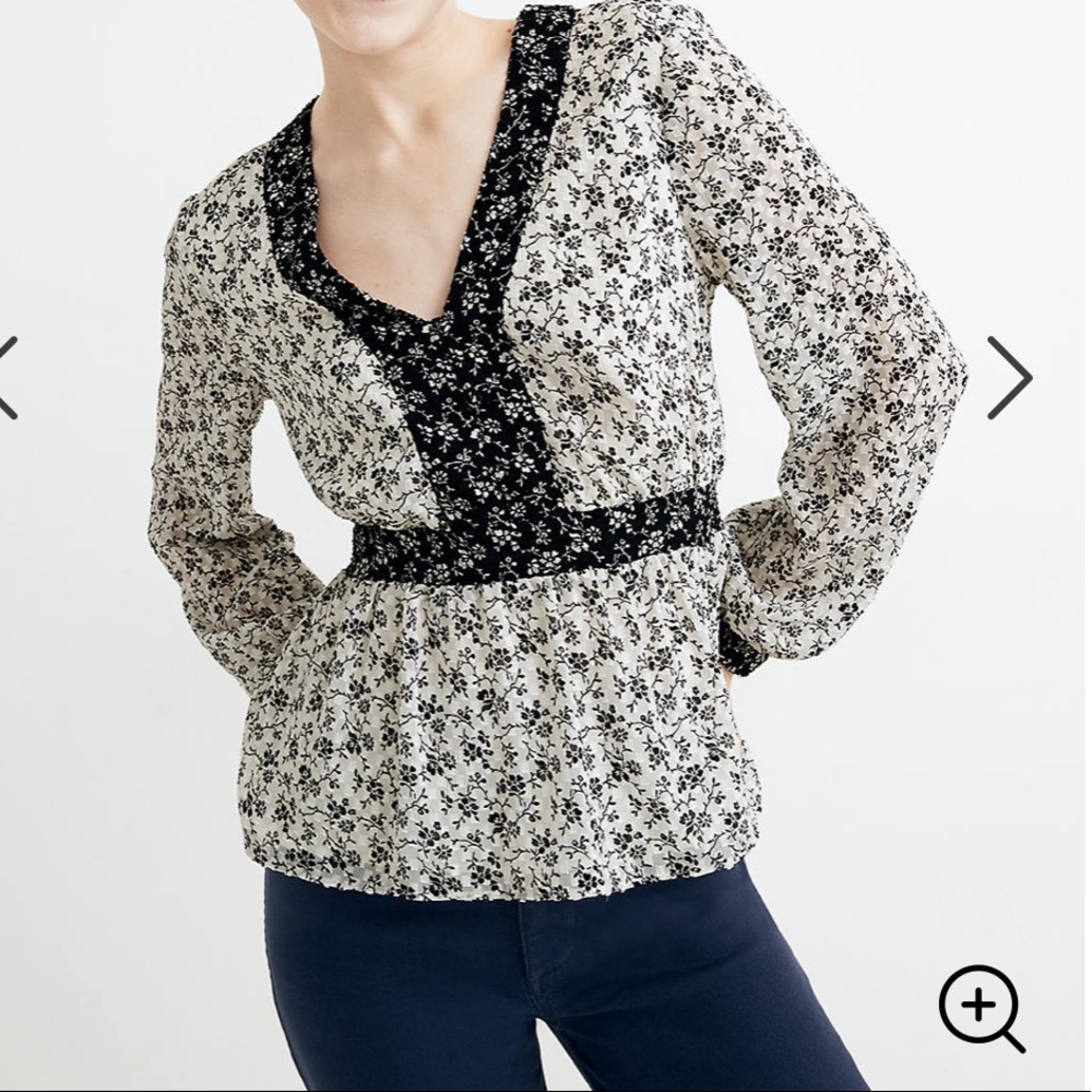 V-Neck Peplum Top In Clipdot Branch Floral